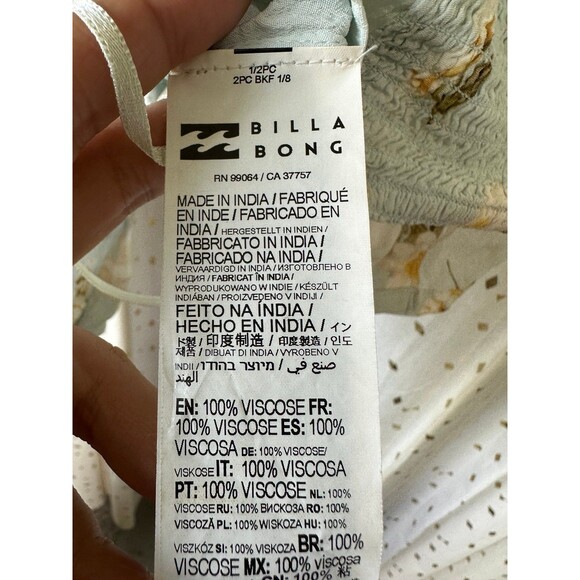 Billabong Summer Field Floral Smocked Shirred Back Balloon Sleeves Crop Top M - Picture 7 of 7